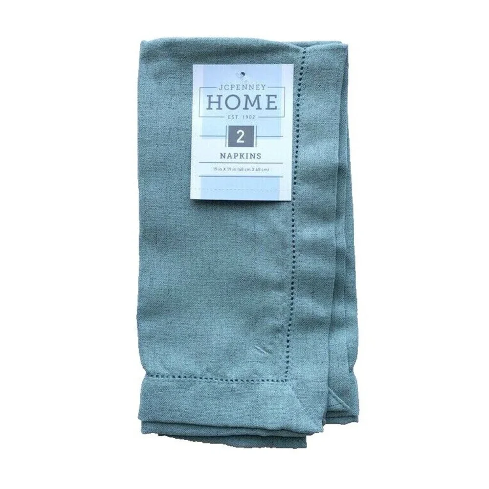 JCP Hemstitch Fabric Napkins 19x19 Teal Holiday Thanksgiving Set of 4 Easter